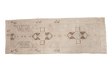 Vintage Turkish Oushak runner rug, double minimalist medallions in blanched ivory and charcoal.
