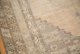 Subtle striated wool pile of a vintage Oushak rug with stepped border in mint and ivory.
