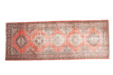 Vintage Distressed Sparta runner, cinnabar red, repeating medallions, 4'11