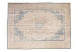 Distressed Sivas carpet, ivory and sand floral field with aqua scalloped medallion, 9'5