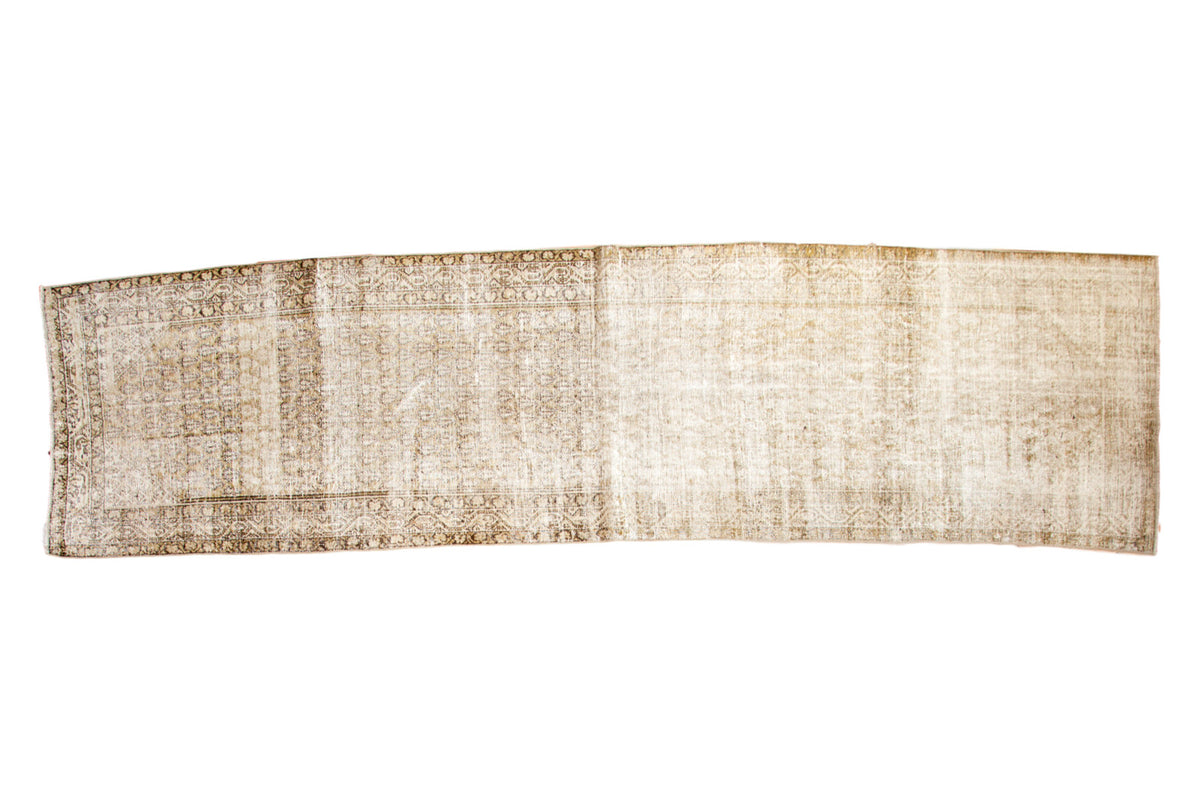 Hand-knotted antique Persian Malayer runner, distressed ivory and charcoal with allover boteh design, 3'6" x 12'11".