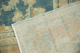 Hand-knotted antique Lilihan carpet: sky blue floral pile and its woven foundation.