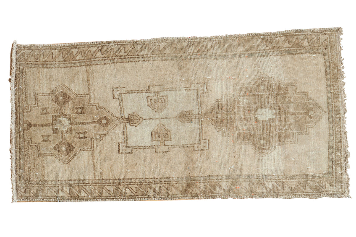 Vintage Turkish Oushak rug with truncated triple medallions in pale wooded tones, 1'10" x 3'6".