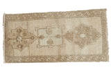 Vintage Turkish Oushak rug with truncated triple medallions in pale wooded tones, 1'10