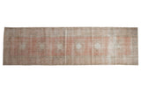 Vintage Distressed Oushak rug runner, blush field with multi medallions, ivory, silver, platinum, 3x11.