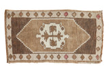 Vintage Turkish Oushak runner, geometric medallion and border in brown, ivory, blush pink, 1'9
