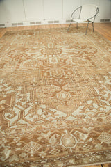 Antique Karaja carpet with geometric field and border patterns in pale bronze and sand tones.