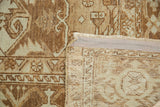 Antique Karaja carpet's hand-knotted pile and woven foundation with secured edges in pale bronze and sand tones.