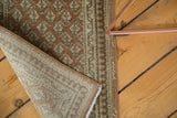 Folded Sivas rug mat corner, with visible hand-knotted foundation and distressed brown boteh design.
