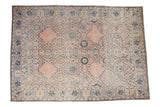Hand-knotted Vintage Kashan carpet, blush field with ornate allover blue and beige floral pattern, 10'1