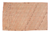Vintage Jijim rug with faded blush, ivory, charcoal repeating grid and diagonal embroidery.