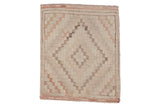 Vintage Turkish Jijim rug with geometric repeating squares in a soft faded palette, 3x3.5.