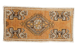 Tangerine orange vintage Oushak runner with stepped diamond medallion and germinating plant motifs, 1'7