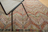 Vintage Turkish Jijim rug with blanched blush, ivory, gold, charcoal chevron pattern and narrow border.