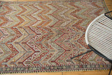 Vintage Jijim rug, blanched blush, ivory, gold, charcoal, tangerine chevron pattern and border.