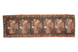 Hand knotted Vintage Oushak runner with repeating floral planters on charcoal, 2'9
