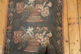 Hand-knotted Oushak runner featuring repeating floral planters and blush-red vinery border.