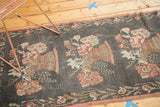 Charcoal Oushak runner showing ornate European-flair floral bouquets in wine red, ivory, and silver.