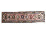 Blush vintage Turkish Dosmealti runner, geometric medallions, starbursts, multi-color barber polled border.