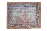 Distressed Antique Mahal Persian carpet, faded medallion, navy and terra cotta borders.