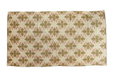 Vintage Oushak carpet, ivory with saffron gold and blush quatrefoil floral lattice, 4'9