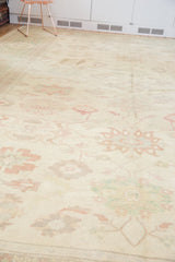 Oversized floral elements with delicate vinery and abrashes on the pastel Sultanabad carpet.