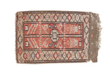 Small vintage Oushak rug sampler with tree of life design in cinnabar, ivory, slate blue.
