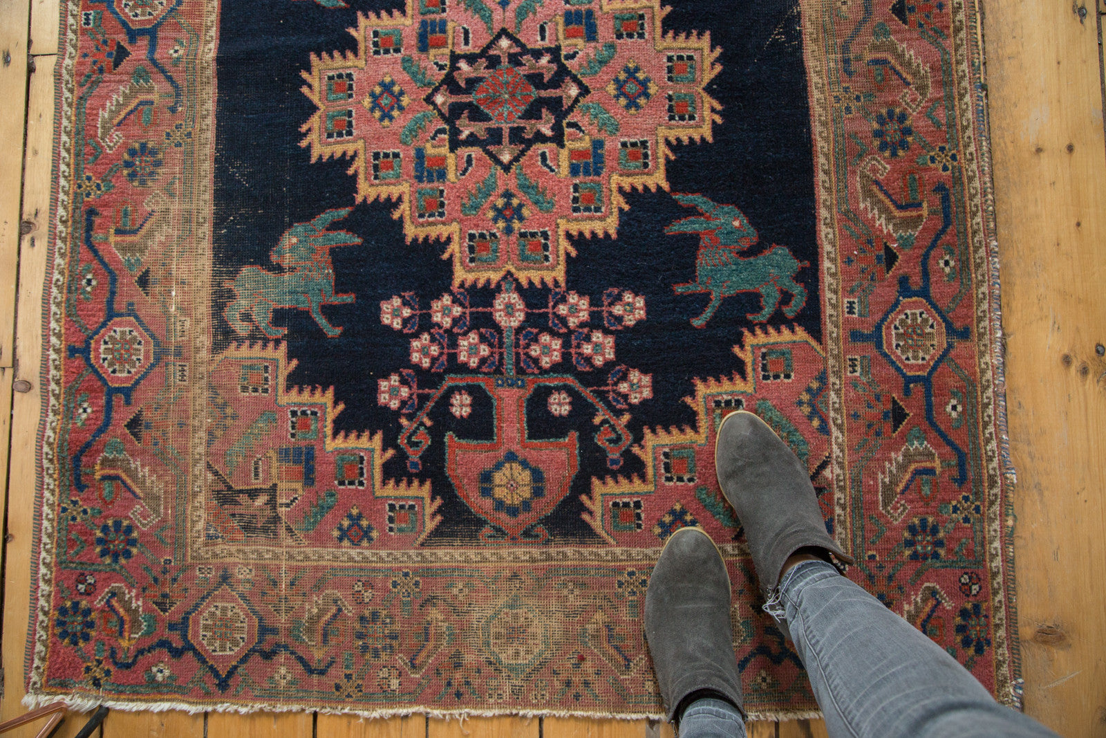 Distressed Antique Afshar Square Rug