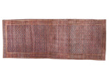 Antique Farahan runner, blush brick red and navy blue allover henna lattice motif, circa 1910s.
