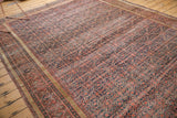 Antique Persian Farahan rug runner, allover intricate henna plant motif in blush red, navy, dusty gold.