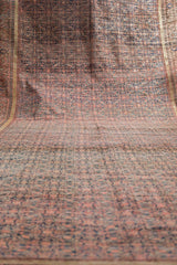 Antique Persian Farahan runner with an allover blush brick red and navy henna plant motif.
