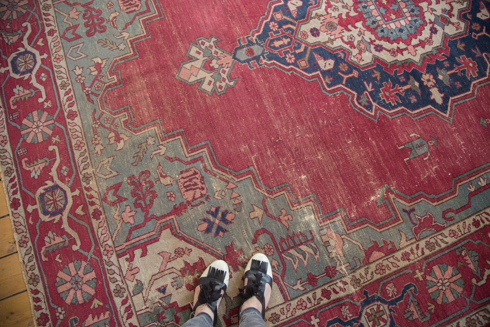 Distressed Vintage Oushak Carpet