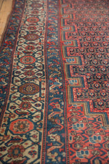 Antique Malayer runner: red, navy, ivory samovar main border with vine and boteh motifs.