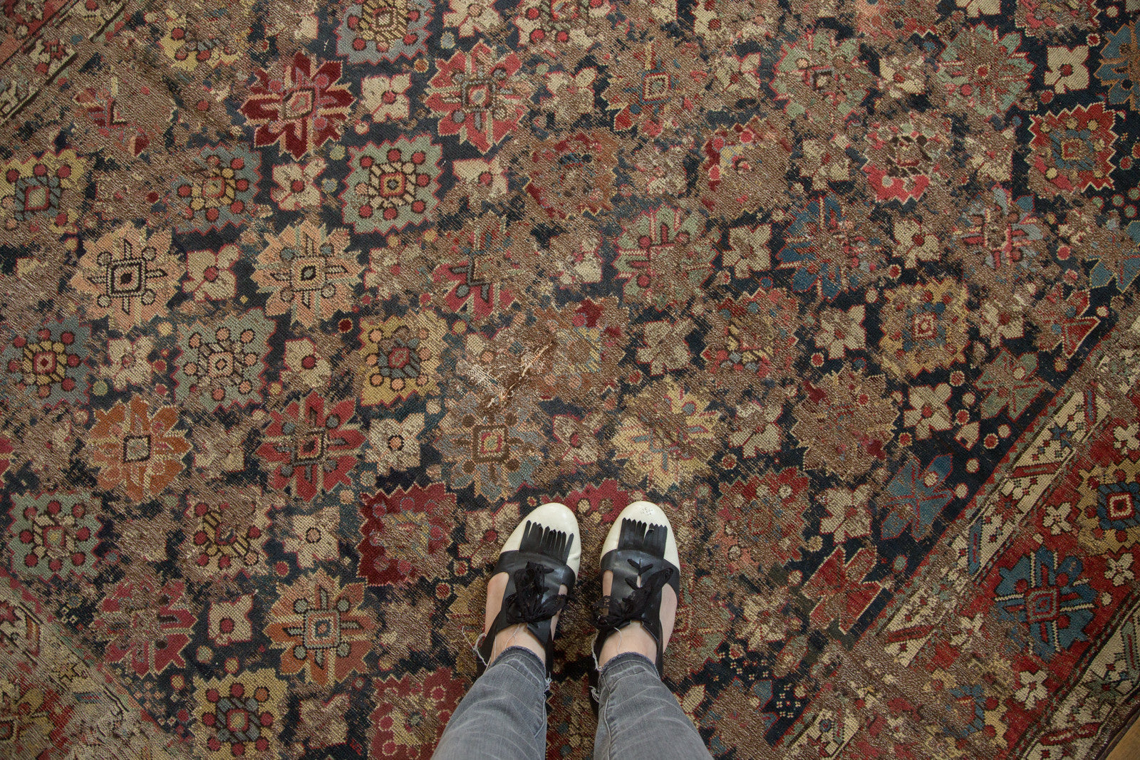 Distressed Antique Fine Caucasian Carpet