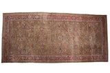 Antique Mahal runner, unusual moss green field, allover floral palmettes, copper border.