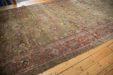 Antique Mahal runner, dark moss green field with palmettes, and low pile copper border.