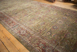 Antique Mahal rug: unusual dark moss green field, detailed palmettes, copper burgundy, low pile.