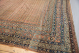 Antique Malayer runner corner, dusty brick red field, Mir boteh, navy and sky blue borders.