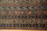Intricate banded pattern on antique Persian Malayer runner with dusty brick red, sky blue, and navy.
