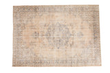 Distressed vintage Sivas carpet, peach and sand field, dusty teal medallion with Islimis, 8'3