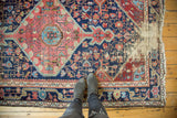 Antique Josan Sarouk rug's exposed foundation revealing intricate geometric vinery and floral motifs.