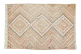 Distressed Jijim carpet, triple diamond pattern, faded tangerine, beige, charcoal. 5'11