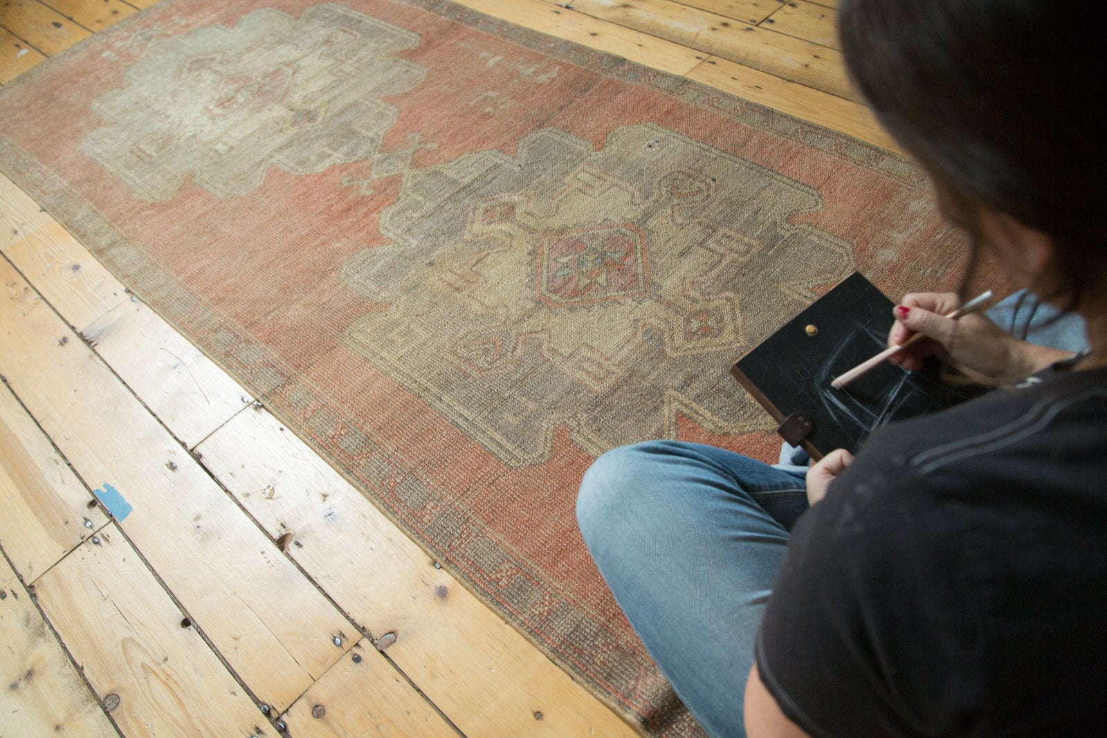 3.5x10.5 Vintage Distressed Oushak Rug Runner // ONH Item ee002831 Image 1