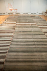 Vintage Moroccan Kilim patchwork seam, horizontal bands of brown, ivory, wooded tones.