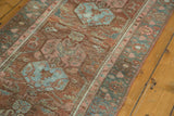 Vintage Distressed Malayer runner, geometric powder blue medallion, copper field, even wear.