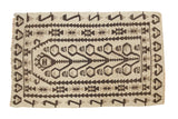 Vintage distressed Kilim rug with geometric tree of life motif in antique ivory, charcoal, and silver.