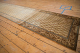 Corner of vintage Tabriz runner: beige Mir cyprus tree field, chocolate brown Serbend border with navy accents.