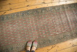 Distressed vintage Tabriz runner, pale blush and sky blue Mir cyprus pattern with Serbend border.