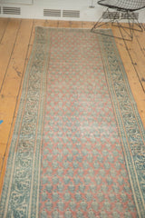 Distressed vintage Tabriz runner with pale blush Mir cypress field and Serbend border.