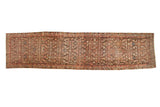 Vintage Malayer runner with allover Herati motif on charcoal brown, barber pole border. 3'5